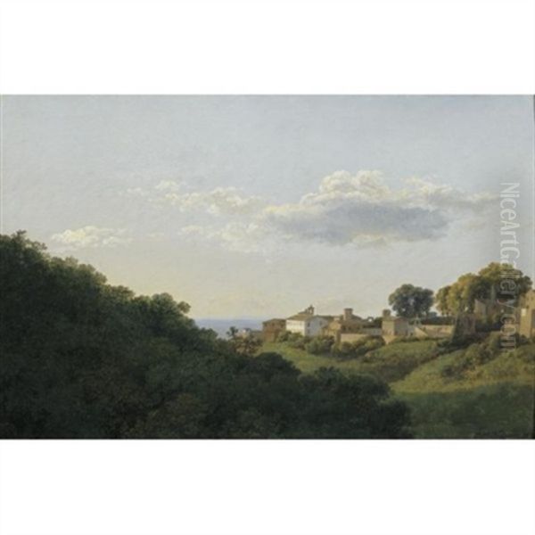 An Afternoon View Of The Town Of Marino Wih The Forest Beyond by Jean Joseph Xavier Bidault