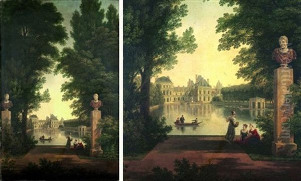 Vue Du Chateau De Fontainebleau Et De L'etang Des Carpes Oil Painting by Jean Joseph Xavier Bidault