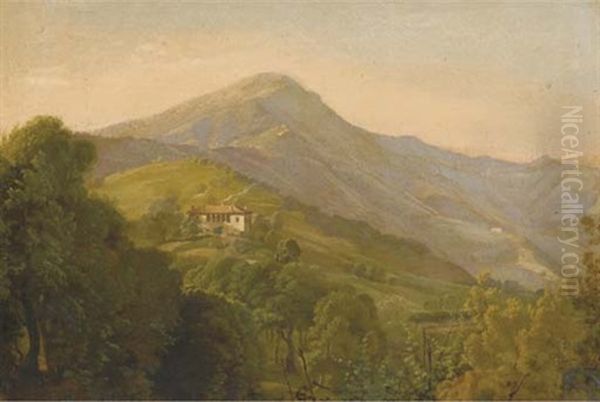 Un Paysage Italien Avec Une Villa Au Coucher Du Soleil Oil Painting by Jean Joseph Xavier Bidault