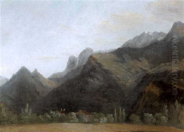 Mountainous Wooded Landscape Oil Painting by Jean Joseph Xavier Bidault