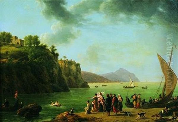 Vue De Forio Sur La Cote Ouest D'ischia Oil Painting by Jean Joseph Xavier Bidault