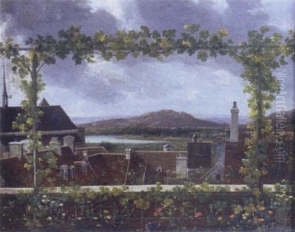 Landscape With A View Of Rooftops And Grapevine Oil Painting by Jean Joseph Xavier Bidault