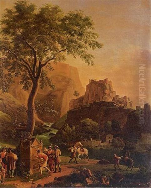 Francois I At The Fountain Of Vaucluse Oil Painting by Jean Joseph Xavier Bidault