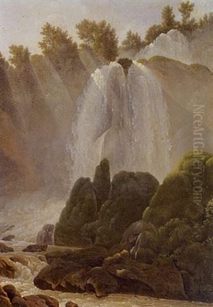 View Of The Falls At Tivoli Oil Painting by Jean Joseph Xavier Bidault