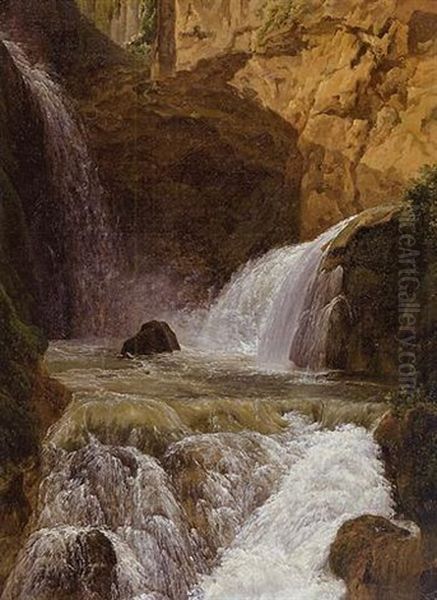 View Of The Waterfalls At Tivoli Oil Painting by Jean Joseph Xavier Bidault