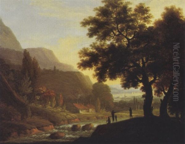 Riviere Traversant Un Paysage De Montagne Oil Painting by Jean Joseph Xavier Bidault