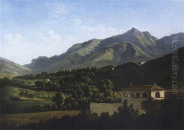 Italianate Landscape With A Villa In The Foreground And Mountains Beyond Oil Painting by Jean Joseph Xavier Bidault