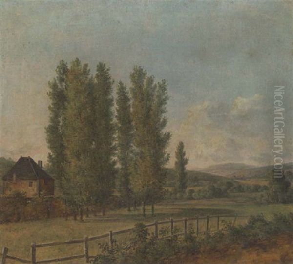 A Parkland Landscape With Trees In A Paddock Oil Painting by Jean Joseph Xavier Bidault