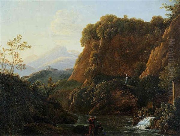 Paysage De Montagne Et De Riviere, Probablement Dans La Region De Carpentras Oil Painting by Jean Joseph Xavier Bidault