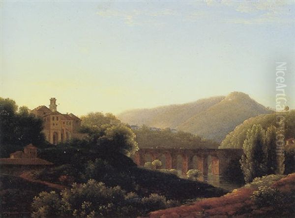 A View Of The Acqueduct Near The Villa De La Cava, Kingdom Of Naples Oil Painting by Jean Joseph Xavier Bidault