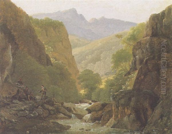 Paysage De Cascade Avec Des Brigands Oil Painting by Jean Joseph Xavier Bidault