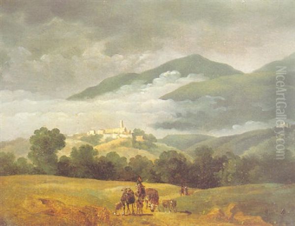 Paysans Dans Un Paysage De Montagne Oil Painting by Jean Joseph Xavier Bidault