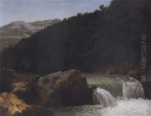 View Of A Cascade On The River Isere Near Allevard Oil Painting by Jean Joseph Xavier Bidault