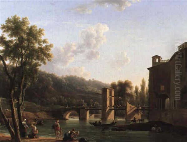 Landscape With A View Of The Bridge At Sora Oil Painting by Jean Joseph Xavier Bidault