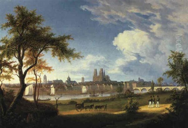 Ansicht Von Orleans Mit Kathedrale St. Croix Oil Painting by Jean Joseph Xavier Bidault