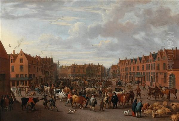 The Cattle Market In Antwerp Oil Painting by Erasmus de Bie