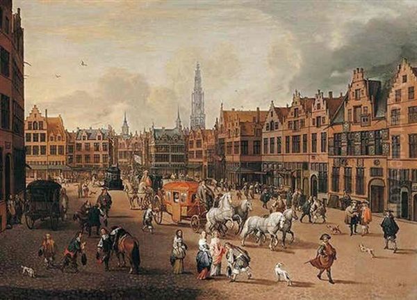 Antwerp: A Procession On The Meir With Elegant Townsfolk Oil Painting by Erasmus de Bie