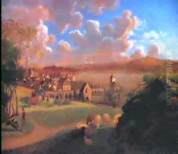 Blick Auf Uberlingen (bad.- Wurth. Bodenseekreis) Oil Painting by Emanuel Rudolf Biedermann