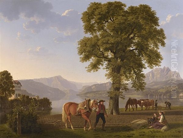 Blick Auf Uberlingen (bad.- Wurth. Bodenseekreis) Oil Painting by Johann Jakob Biedermann