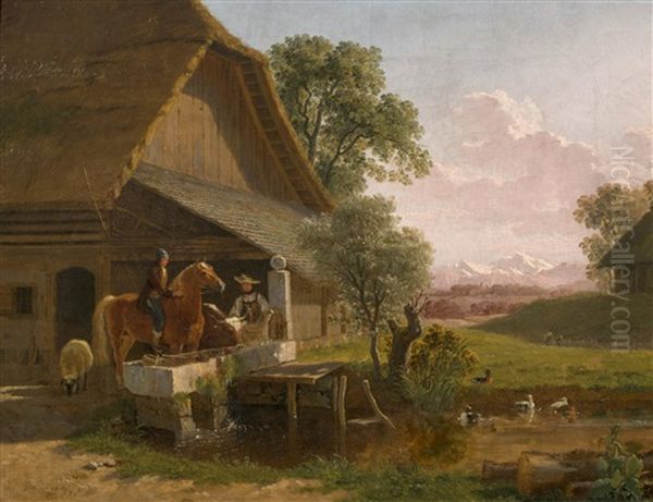 An Der Tranke Oil Painting by Johann Jakob Biedermann