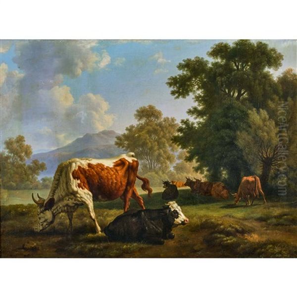 Weidende Kuhe Oil Painting by Johann Jakob Biedermann