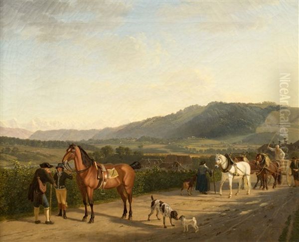 Begegnung Bei Bern Oil Painting by Johann Jakob Biedermann