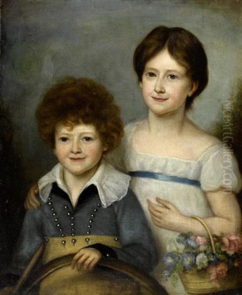 Portrait Von Zwei Kindern Oil Painting by Johann Jakob Biedermann