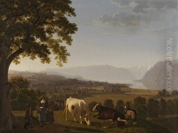 Gegend Bei Lausanne Mit Blick Auf Den Genfersee Oil Painting by Johann Jakob Biedermann