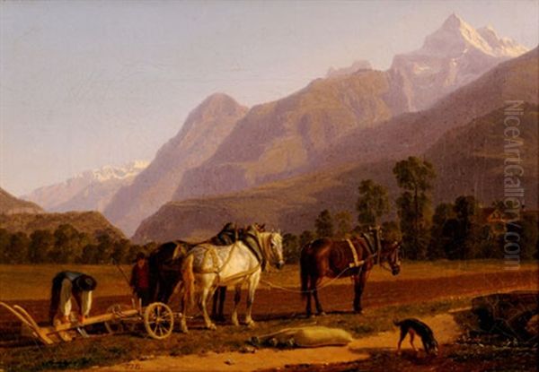 Pflugen Im Wallis Oil Painting by Johann Jakob Biedermann