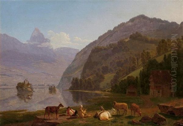 Am Lauerzersee Oil Painting by Johann Jakob Biedermann