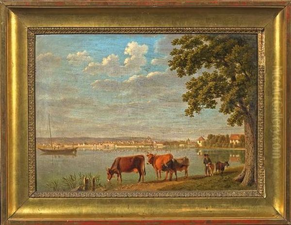 Blick Auf Konstanz Von Der Rosenau Aus Oil Painting by Johann Jakob Biedermann