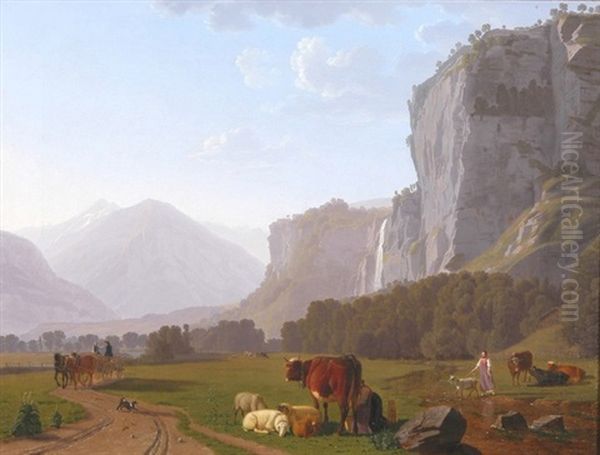 Der Falcherenbachfall Bei Meiringen Oil Painting by Johann Jakob Biedermann