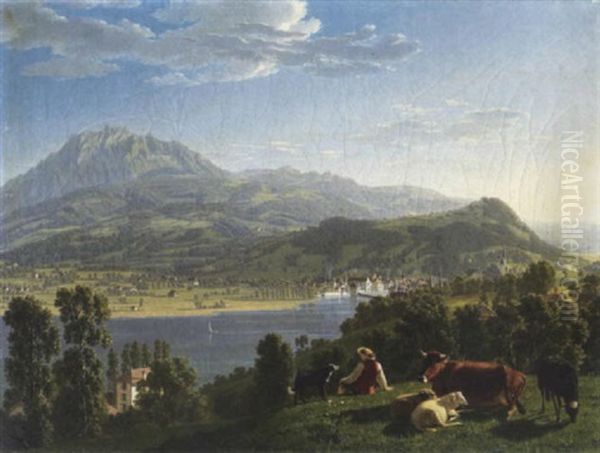 Ansicht Von Luzern Mit Pilatus Oil Painting by Johann Jakob Biedermann