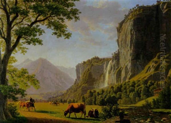 Das Lauterbrunnental Oil Painting by Johann Jakob Biedermann