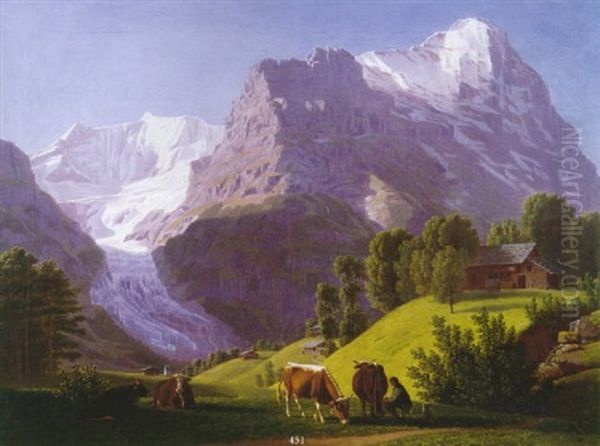 Eiger Und Unterer Grindelwald-gletscher by Johann Jakob Biedermann