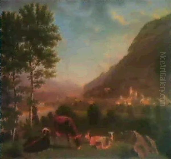 Im Arvetal (haute-savoie) Oil Painting by Johann Jakob Biedermann