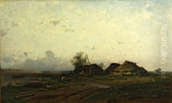 A Coastal Farm With Figures And Cows Oil Painting by Antonie Biel