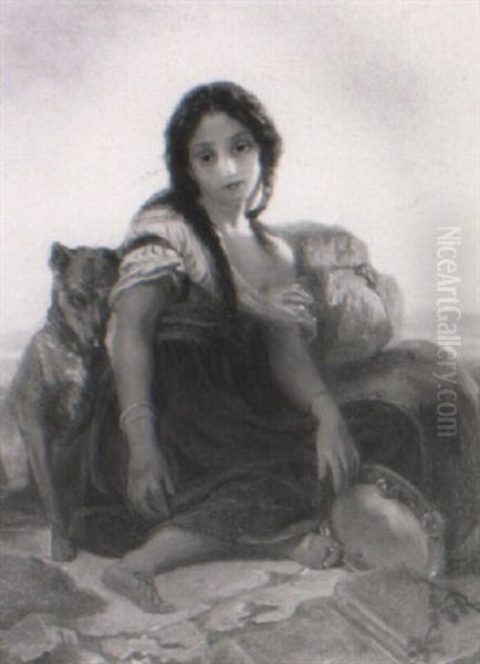 Young Gypsy Girl Oil Painting by Karl August Bielchowski