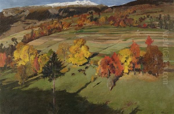 Paysage Automnal, Les Hauts De Saviese Oil Painting by Ernest Bieler