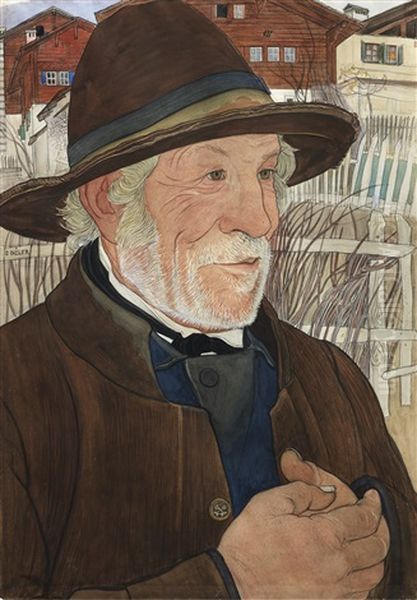 Mati,  Le Vieux Sonneur De Saviese Oil Painting by Ernest Bieler