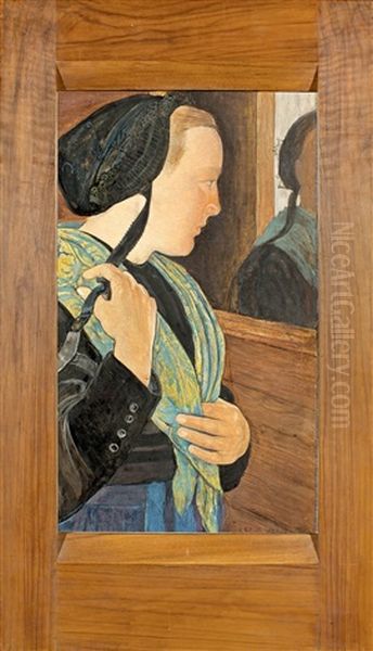 Angele A Son Miroir Oil Painting by Ernest Bieler