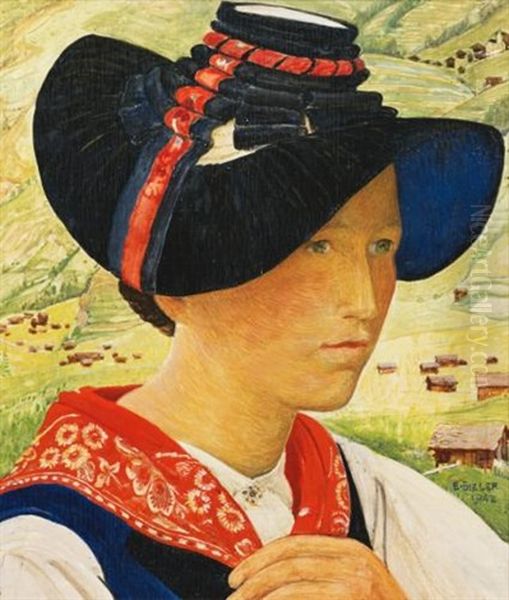 Fille Des Hauderes (girl From Hauderes) Oil Painting by Ernest Bieler