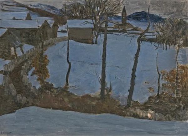 St-germain En Hiver Au Crepuscule (st-germain In Winter At Dawn) Oil Painting by Ernest Bieler