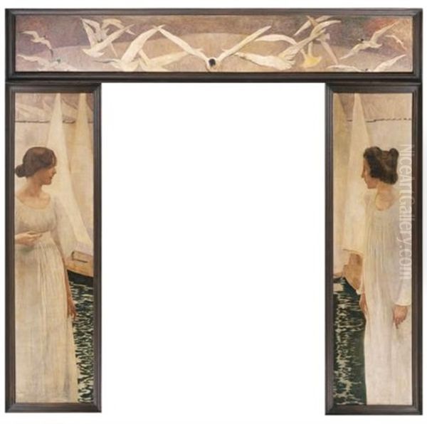 Decoration De Porte (decoration For A Doorframe) (3 Works) Oil Painting by Ernest Bieler