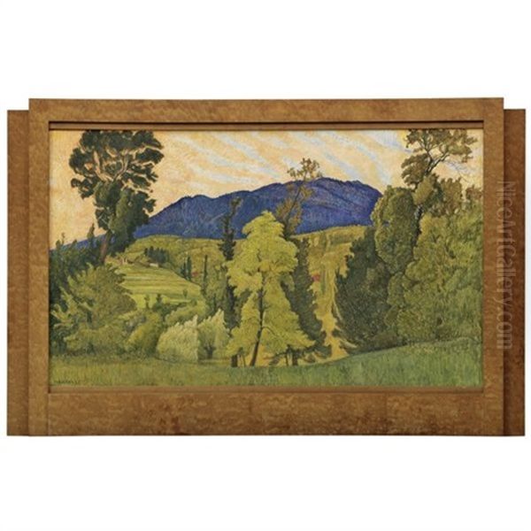 Paysage Valaisan (landscape In The Valais) Oil Painting by Ernest Bieler