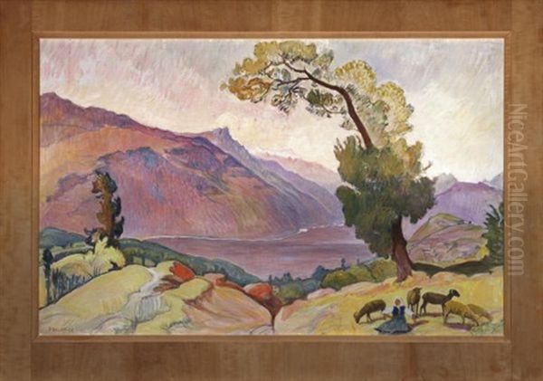 Paysage De Saviese (landscape Of Saviese) Oil Painting by Ernest Bieler