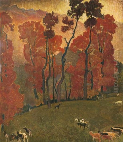 Paysage De Zambotte, Saviese (landscape At Zambotte, Saviese) Oil Painting by Ernest Bieler