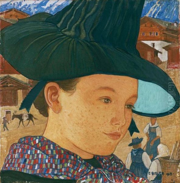 Jeune Fille Au Chapeau (girl With Hat) Oil Painting by Ernest Bieler