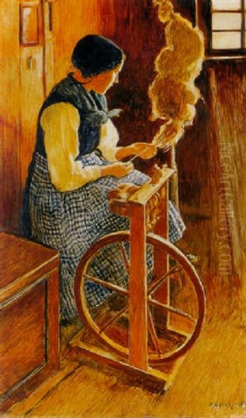 Femme Au Rouet Oil Painting by Ernest Bieler