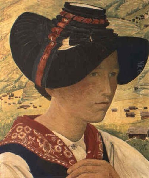 Bildnis Einer Jungen Frau In Der Tracht Von Evolene Oil Painting by Ernest Bieler